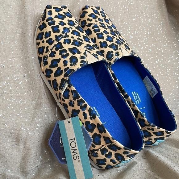 Brand New Toms Alpargata Beige Painted Blue Leopard Print Slip On Shoes Animal - Picture 5 of 15